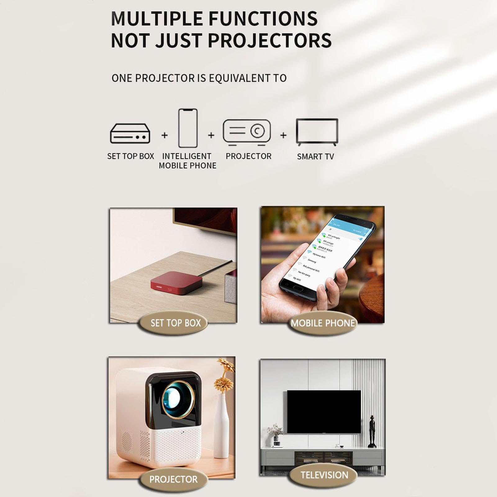 Mini proiettore portatile intelligente – Proiettore wireless ad alta | definizione con telecomando per uso in casa, giardino ed esterno | per film, streaming, feste, cinema in cortile, t