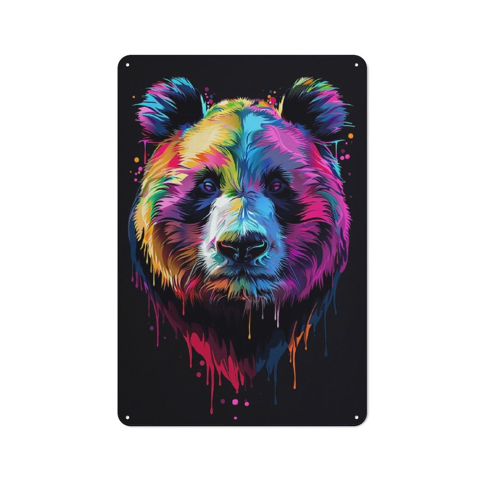 Junmoney Style-5 Colorful Panda Portrait Rustic Metal Wall Sign 30X20cm For Bar Or Restaurant, A Decorative Metal Sign For Bars And Restaurants