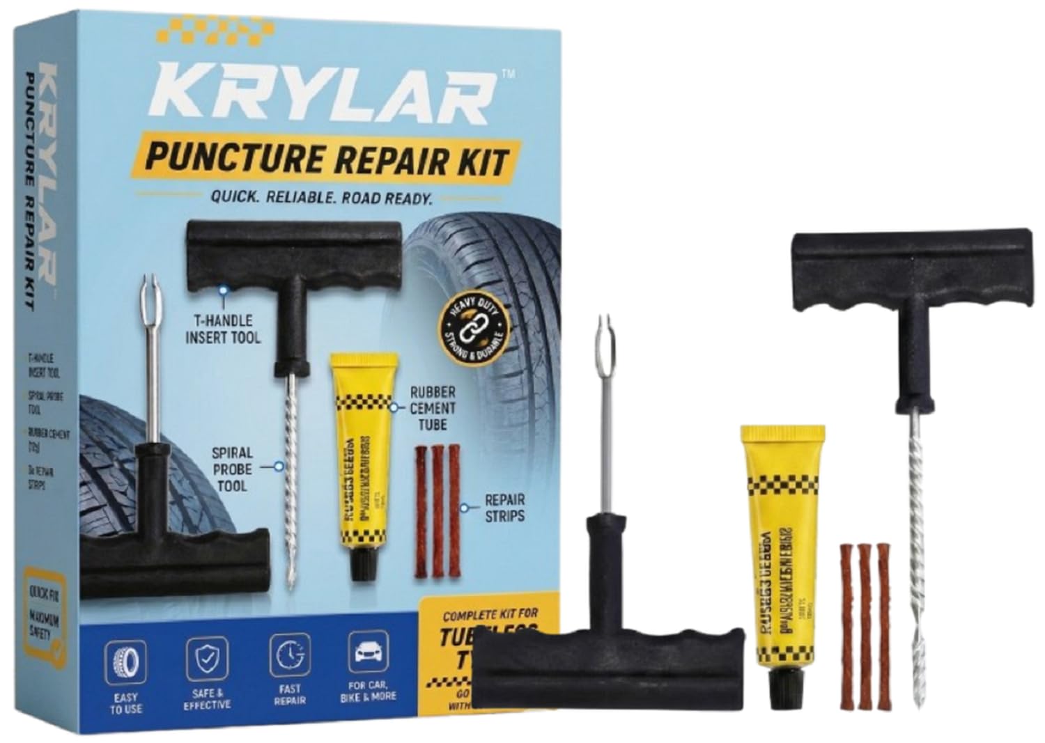 Heavy Duty Tyre Puncture Repair Kit (Pack of 2) 4-in-1 Tubeless Tyre Repair Tool Kit with T-Handle Insertion Tool, Rubber Repair Strips &High-Grip Repair Strips for Car, Bike, SUV, Motorcycle-picture-25