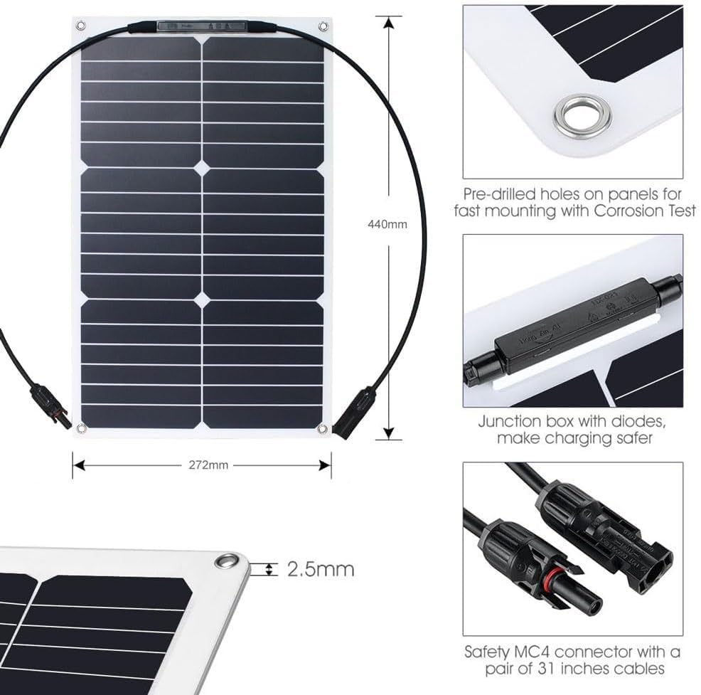 Miniatura 7 de CAJUCA Panel solar flexible de 18W, batería de energía solar monocristalina de alta eficiencia, Fuente de alimentación de emergencia de tablero de