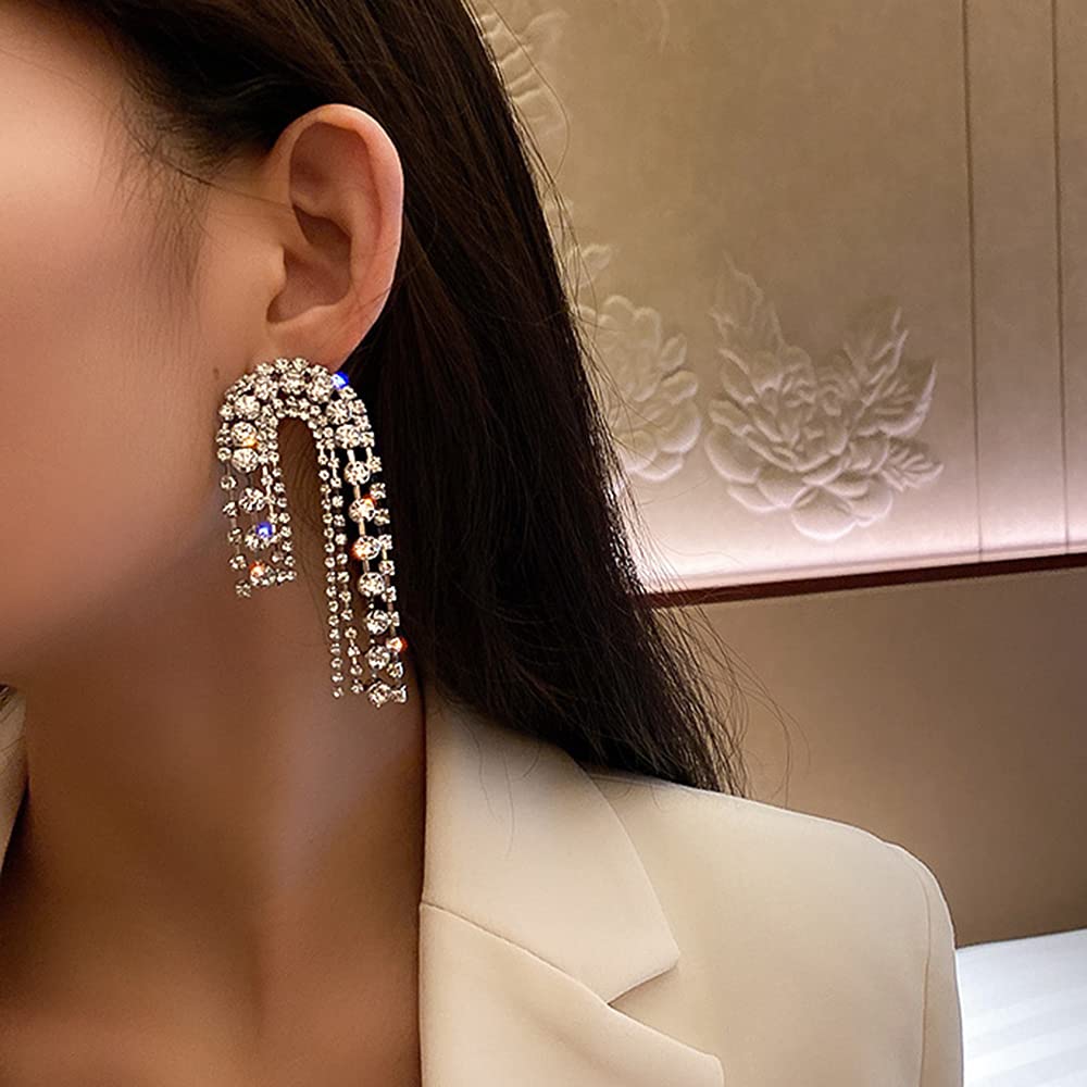 Fashion Chandelier Tassel Earrings Big Statement Tassels Dangle Earrings Silver for Women Girls