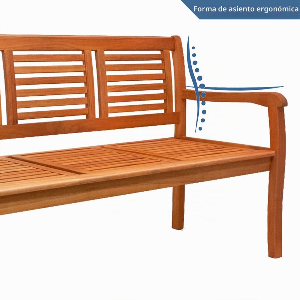 CASARIA Banco de Jardín Exterior Madera Certificación FSC | Resistente Intemperie, Estable, Robusto, Carga hasta 480Kg, 153x60cm, Preaceitado, Fácil Limpiar, Marrón, Balcón, Terraza