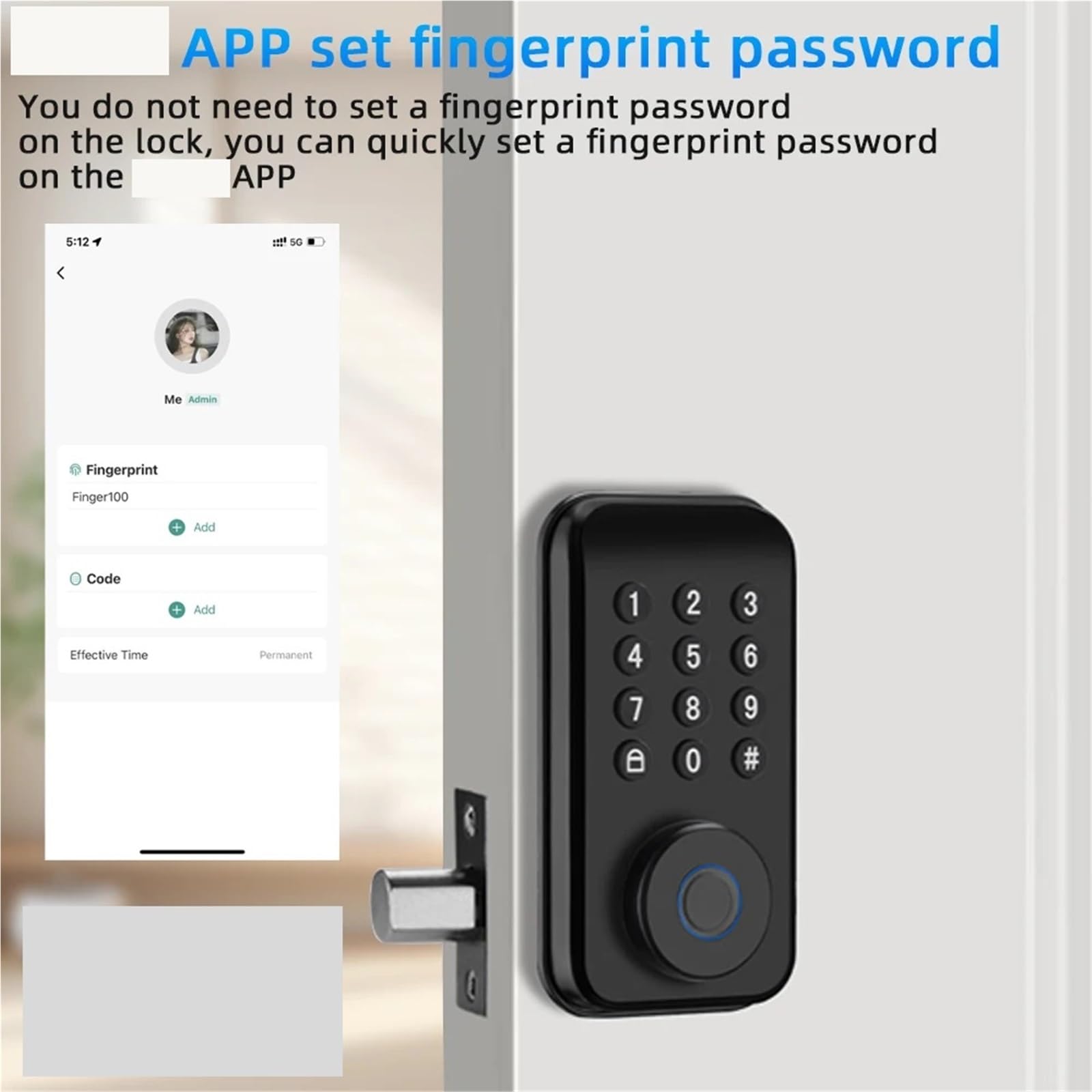Serratura Smart, Serratura con catenaccio intelligente for impronte digitali con serratura/sensore porta Chiave di blocco automatico/password/sblocco APP,per camere da letto, uffici e hotel