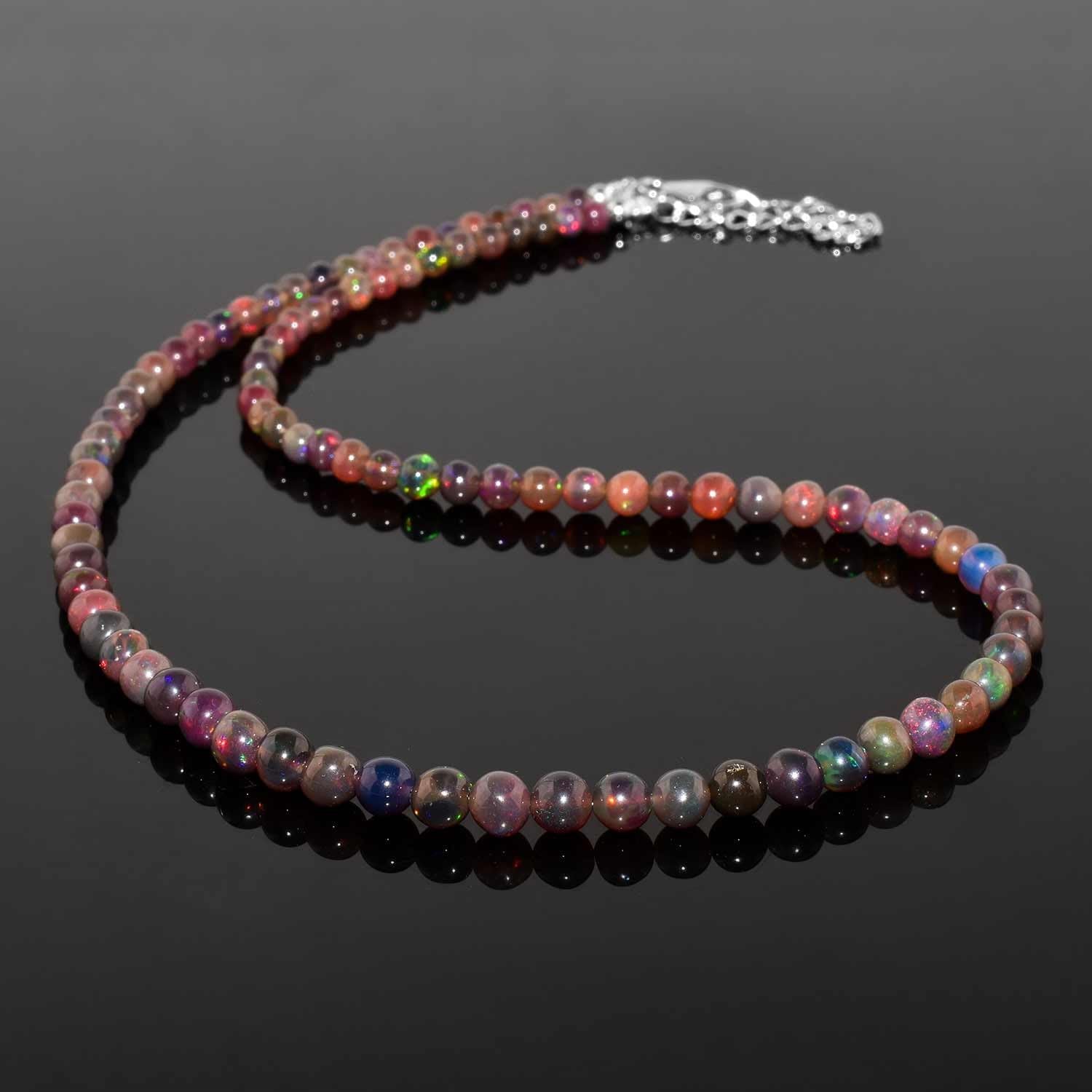 OdrillionGems 100% Genuine Ethiopian Opal Gemstones Choker Necklace, Black Opal Beads, 925 Sterling Silver, Healing Crystals, Handmade, Adjustable, Women Jewelry, Valentine Gifts, Size 18" - Image 3
