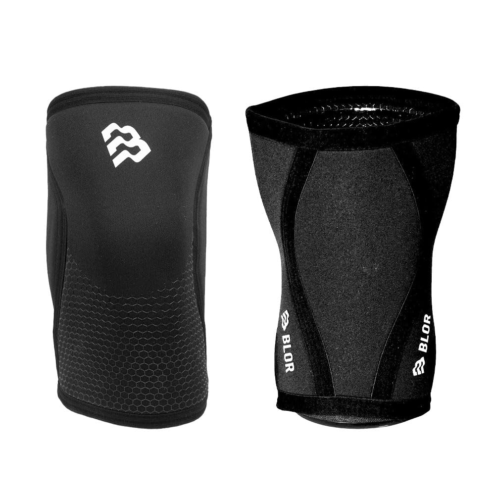 BLOR Ginocchiere 2.0 Black 5 | 7mm Ideali Per Powerlifting In Neopreme | Unisex A Compressione | Sollevamento Pesi | Ottime Per Bodybuilding E Crosstraining (5MM, M)