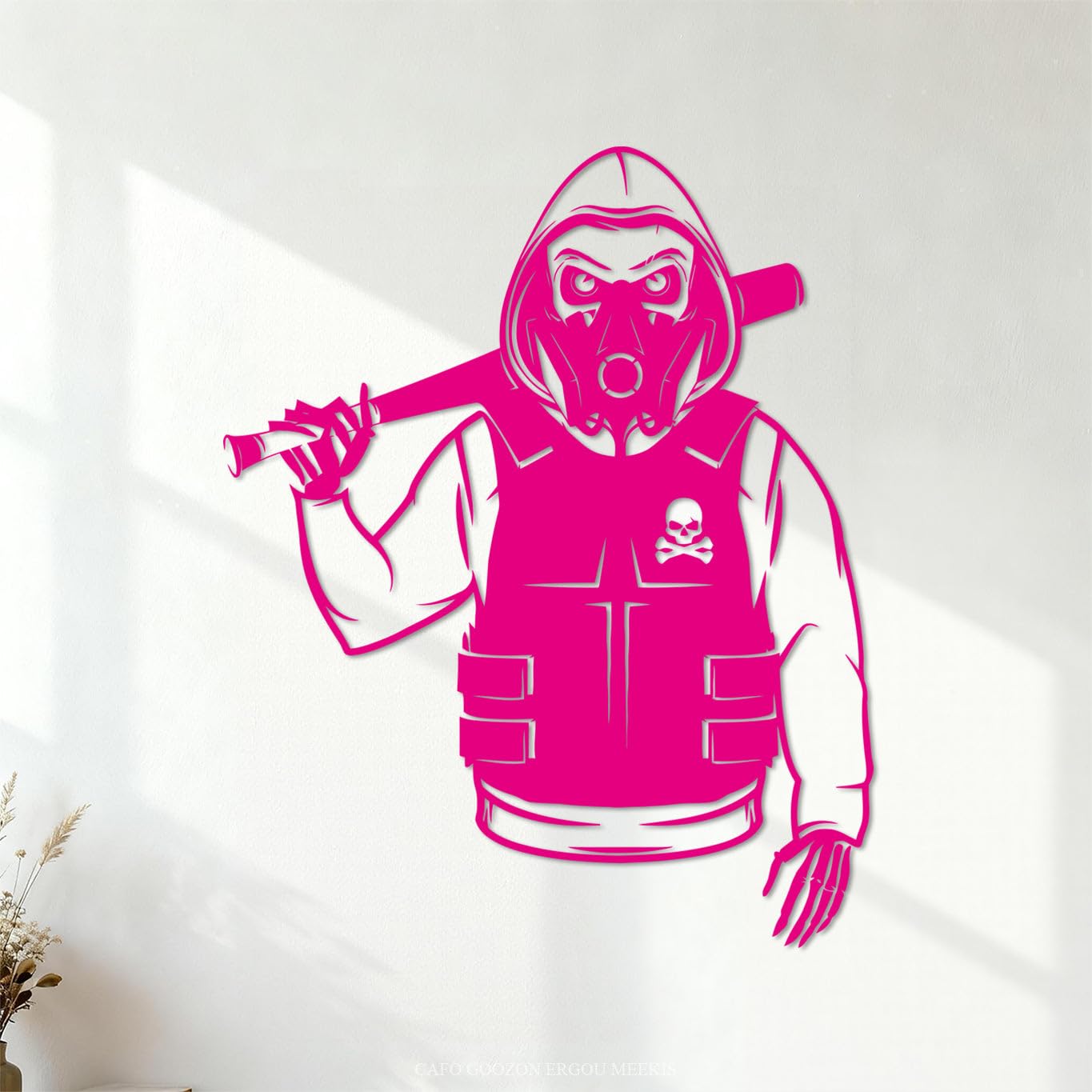 Wall Stickers Paster Paper Hooligan Skeleton with Baseball Bat 51x62.9cm Art Mural Painting Rosered
