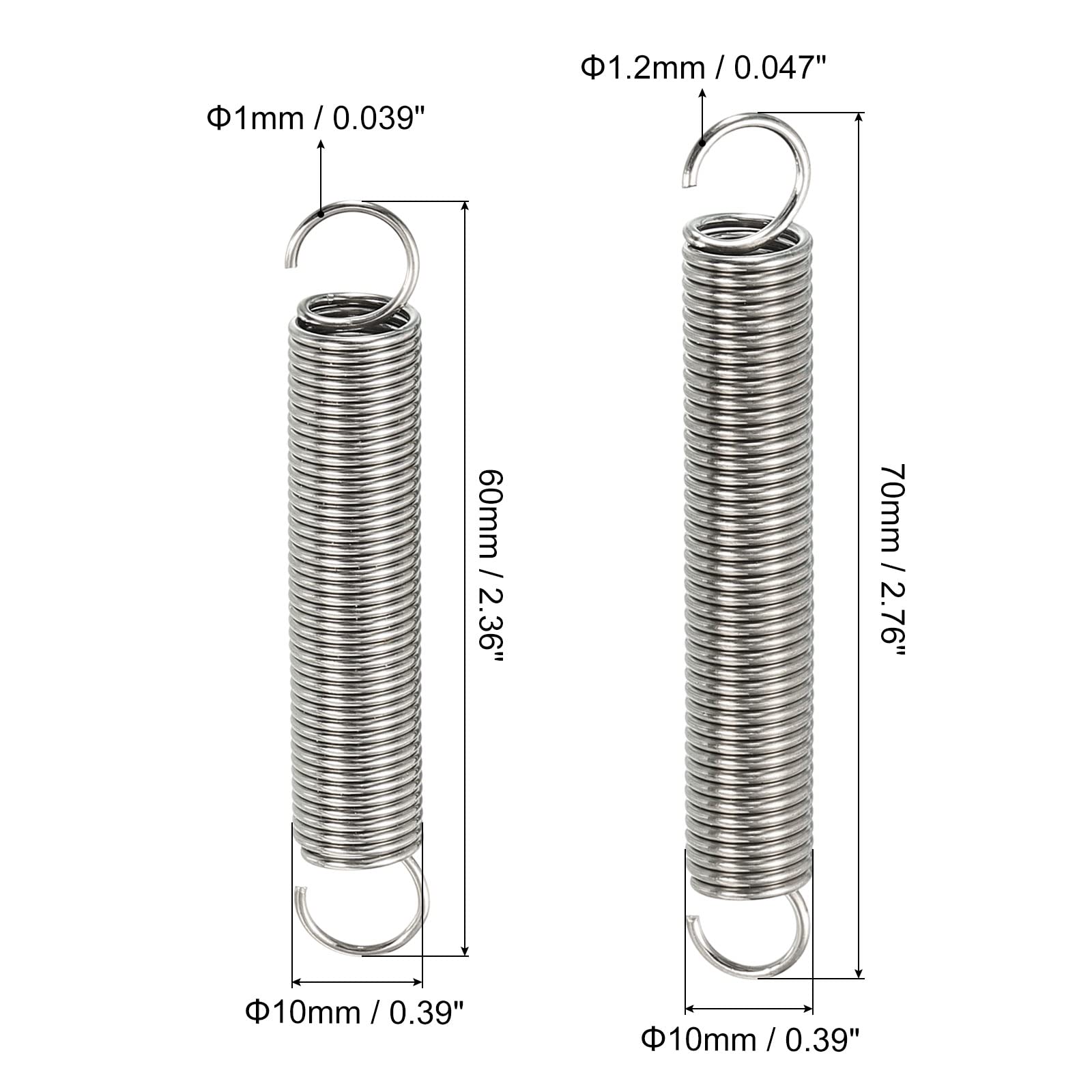 Uxcell Extended Tension Spring Wire Diaeter 0.016", OD 0.2", Free