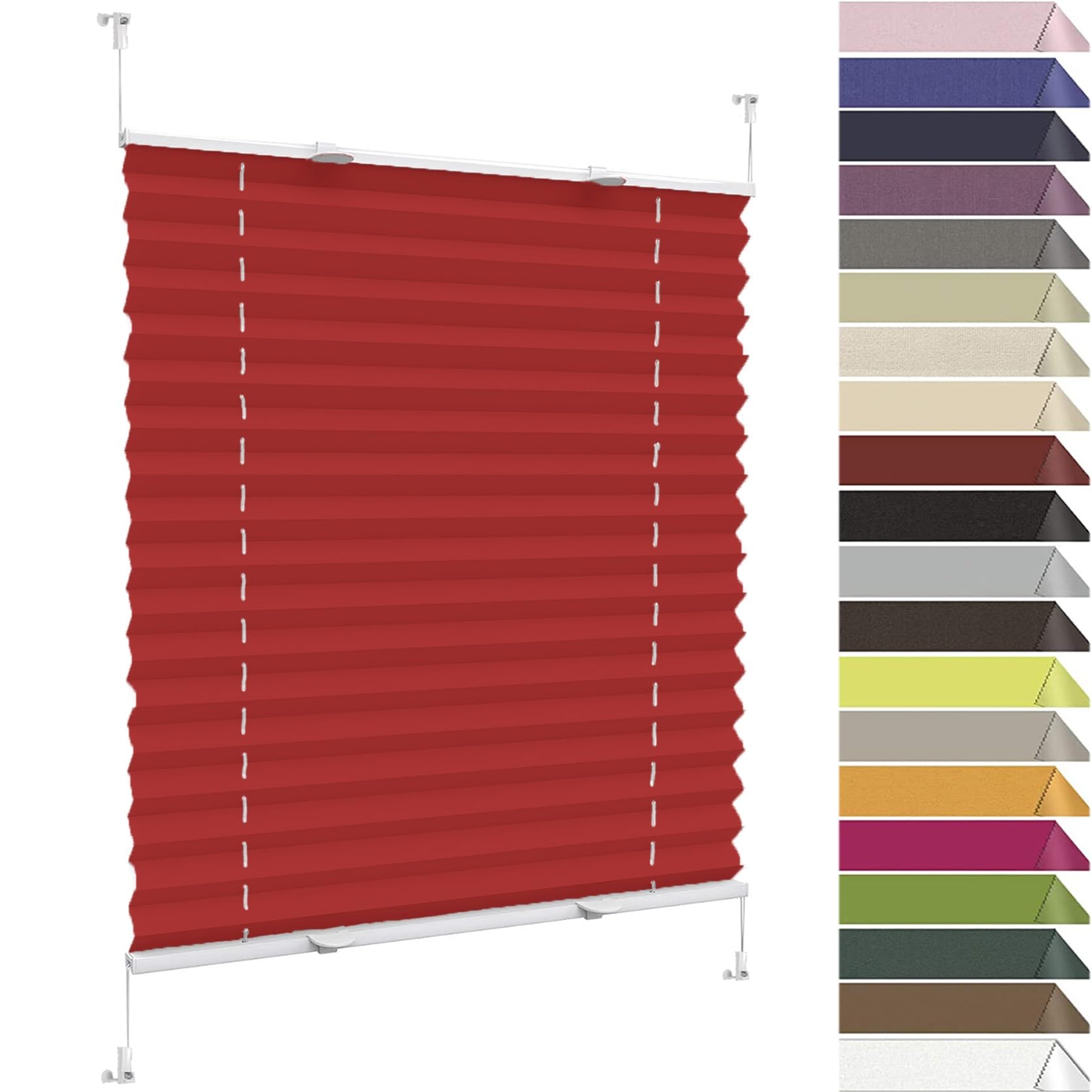 No Drill Blinds Temporary Window Blinds 50 x 155 cm (W x H), Self-Adhesive Non-Woven, Crumpled Effect, Custom Pleated Blind with No Drilling, Pleated Window Blinds, for Window Door, Red
