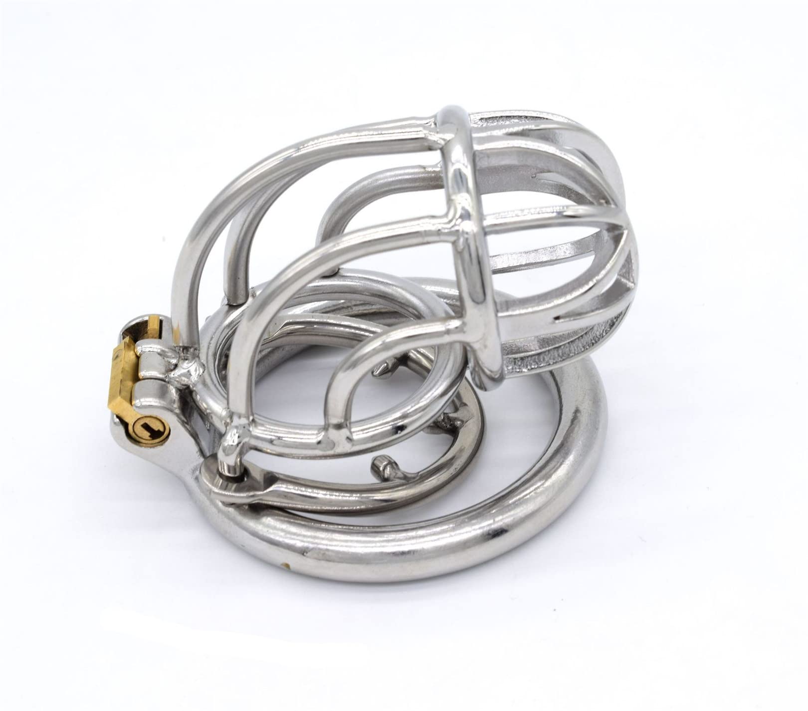 Cintura di castità da uomo Gabbia per pene curva in acciaio inossidabile con anello antigoccia Gabbia per pene Blocco per pene 3 dimensioni Anello per pene Bondage(50mm)