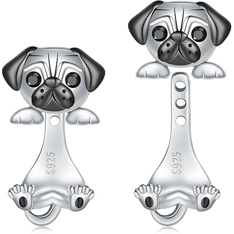 Cute Pug Dog Earrings for Women 925 Sterling Silver Pug Dog Jewelry...