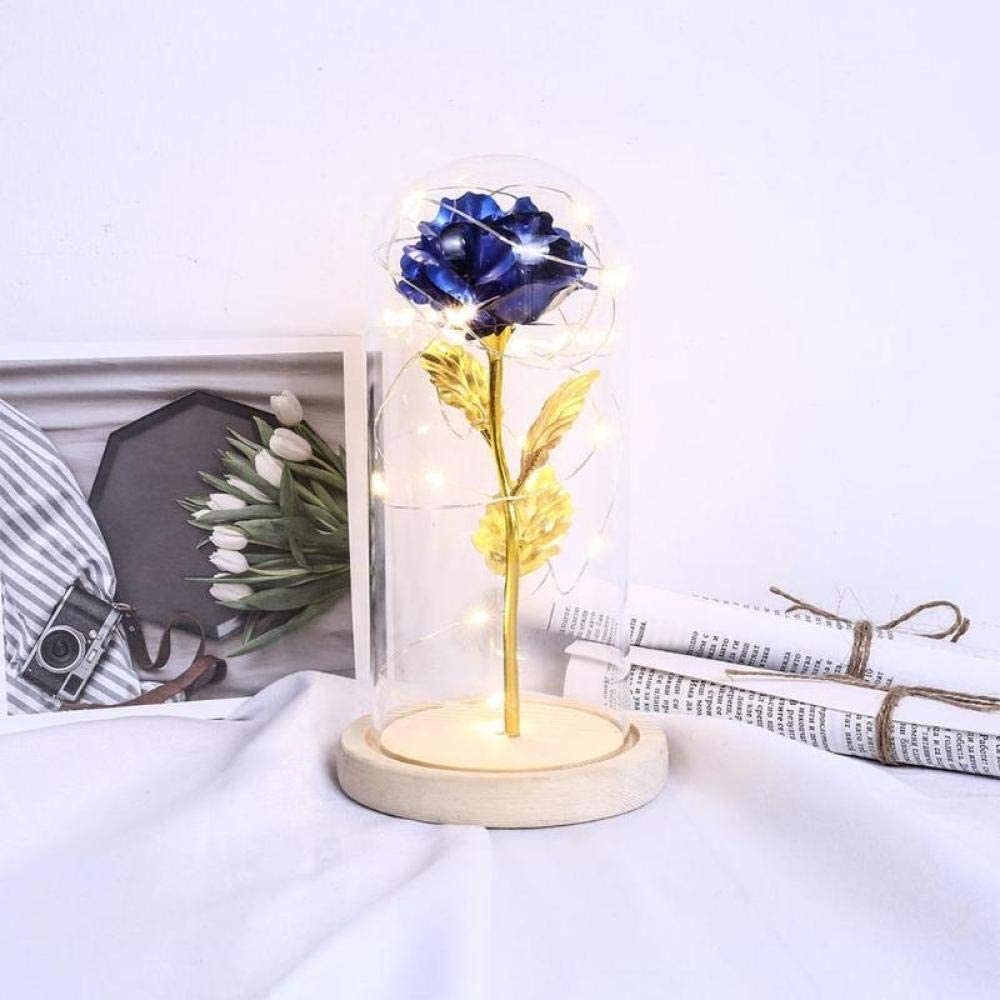 Dome Led Light, złota folia Rose 20 Led pozłacana czerwona róża ze światłem LED w szklanej kopule 22 * 11,4 cm 1 wieczna róża (4) (kolor: 2) (3)