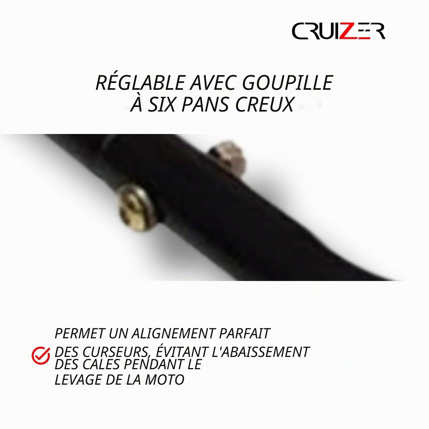 cruizer Béquille avant moto universel, cônes réglables avec curseur, Noir