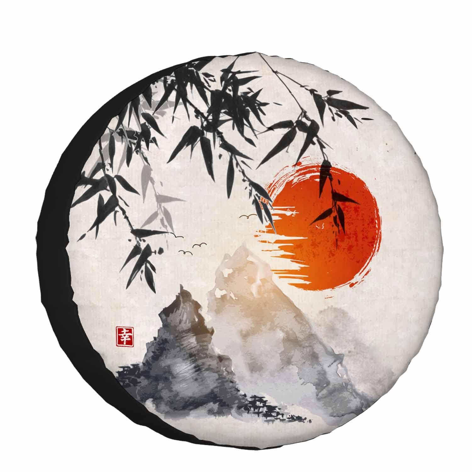 Ink Painting Spare Tire Cover Japanese Bamboo Tree Sunshine Mountains Wheel Covers for RV Tires Camper Tire Case Protectors for Trailer Rv SUV Truck Travel Trailer 15 in