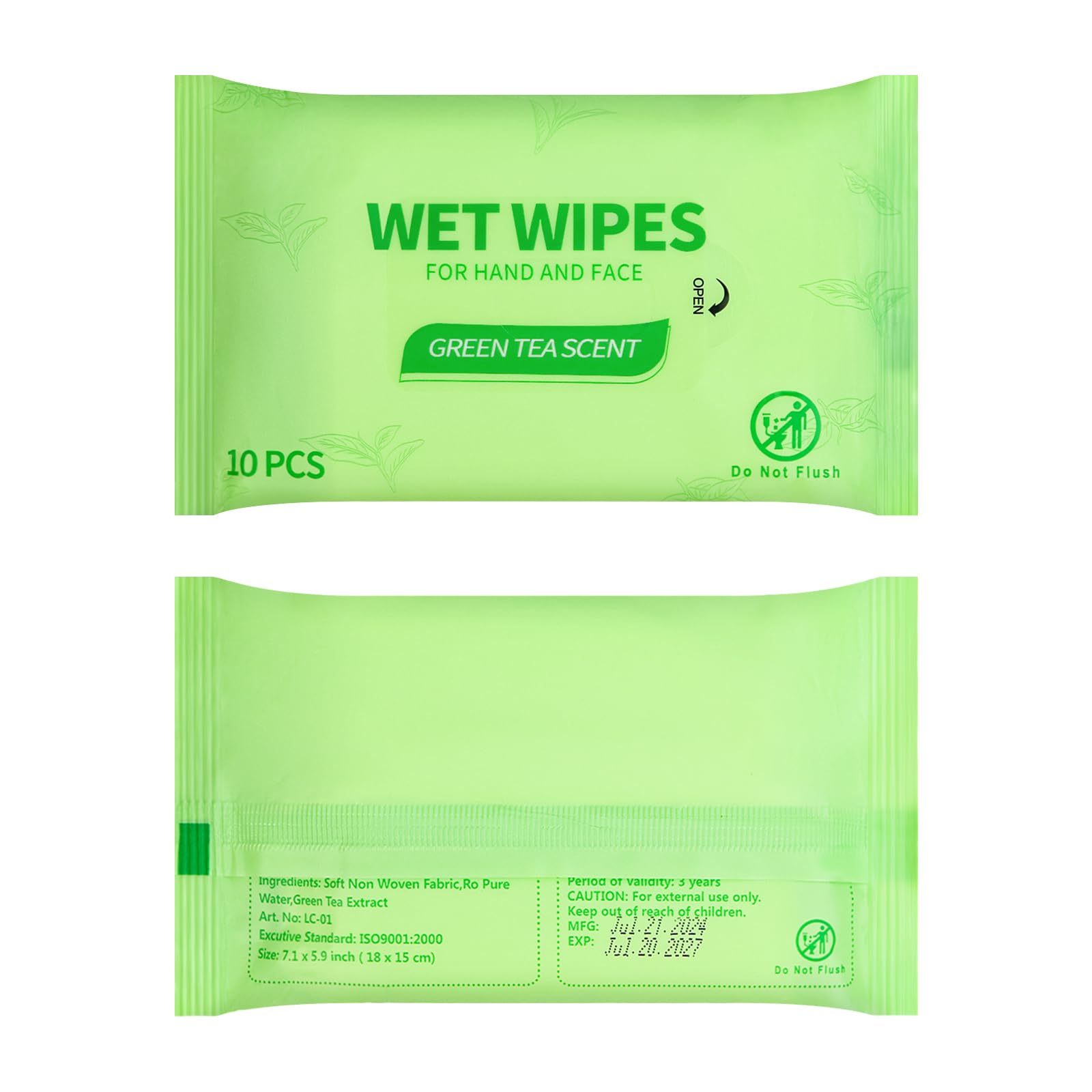 Paquete de 50 toallitas húmedas para la cara, limpia las manos de la cara rápidamente, 10 unidades, toallitas húmedas de té verde a granel para personas sin hogar, perfectas para senderismo, camping,