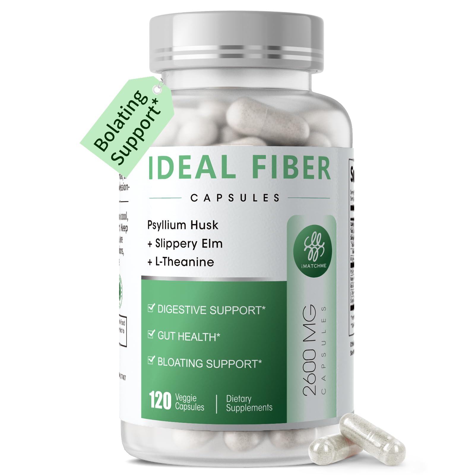 Fiber Supplement - Psyllium Husk Powder Capsules 1500mg & Slippery Elm- Regularity, Effortless Bowel Movements - Gentle Daily Fiber for Digestive & Gut Health -Natural Prebiotic Fiber,Non-GMO-120 Caps