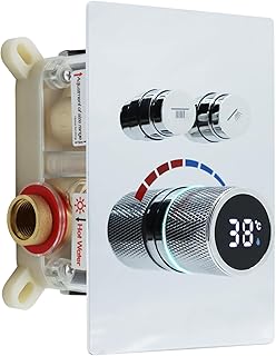 Delnet Solid Brass Shower Mixer Valve, Concealed 2 Way Outlet Digital Display Diverter Valve, Can Use All Options at A Time, Chrome