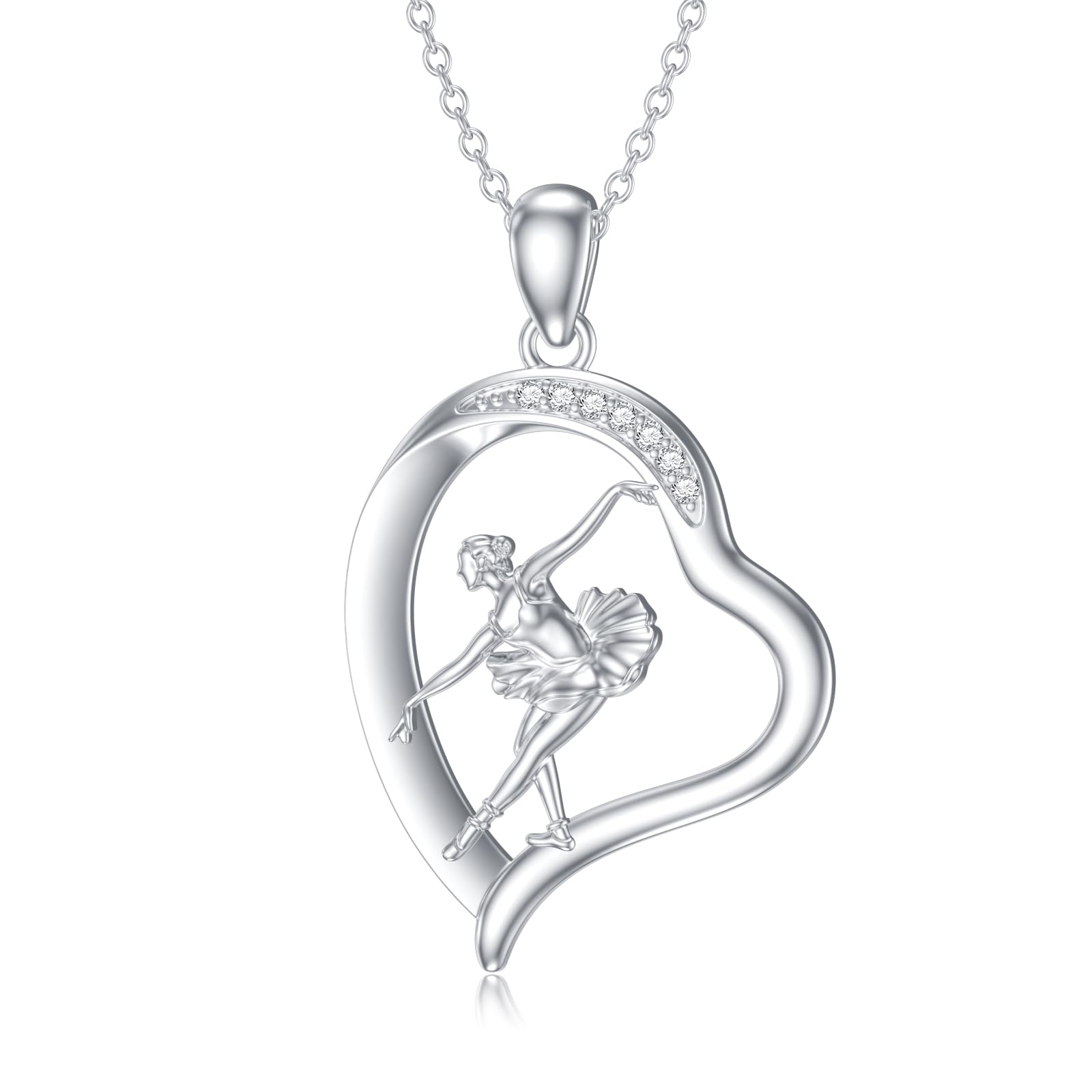 LWXIEDiamond Ballerina Necklace 925 Sterling Silver Ballet Pendant Necklaces Dance Jewelry Gifts for Women Mom Wife