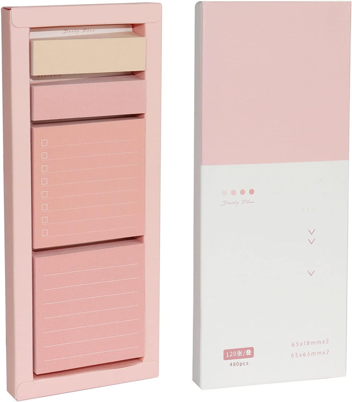 Pink Sticky Notes Set, Portable Macaron Sticky Notes, 240 Sheets Lined Pastel Sticky Note Pads, Self-Stick Index Tabs Flag Organizer for Planner, Journal, Calendar, School, Office Supplies (Pink)