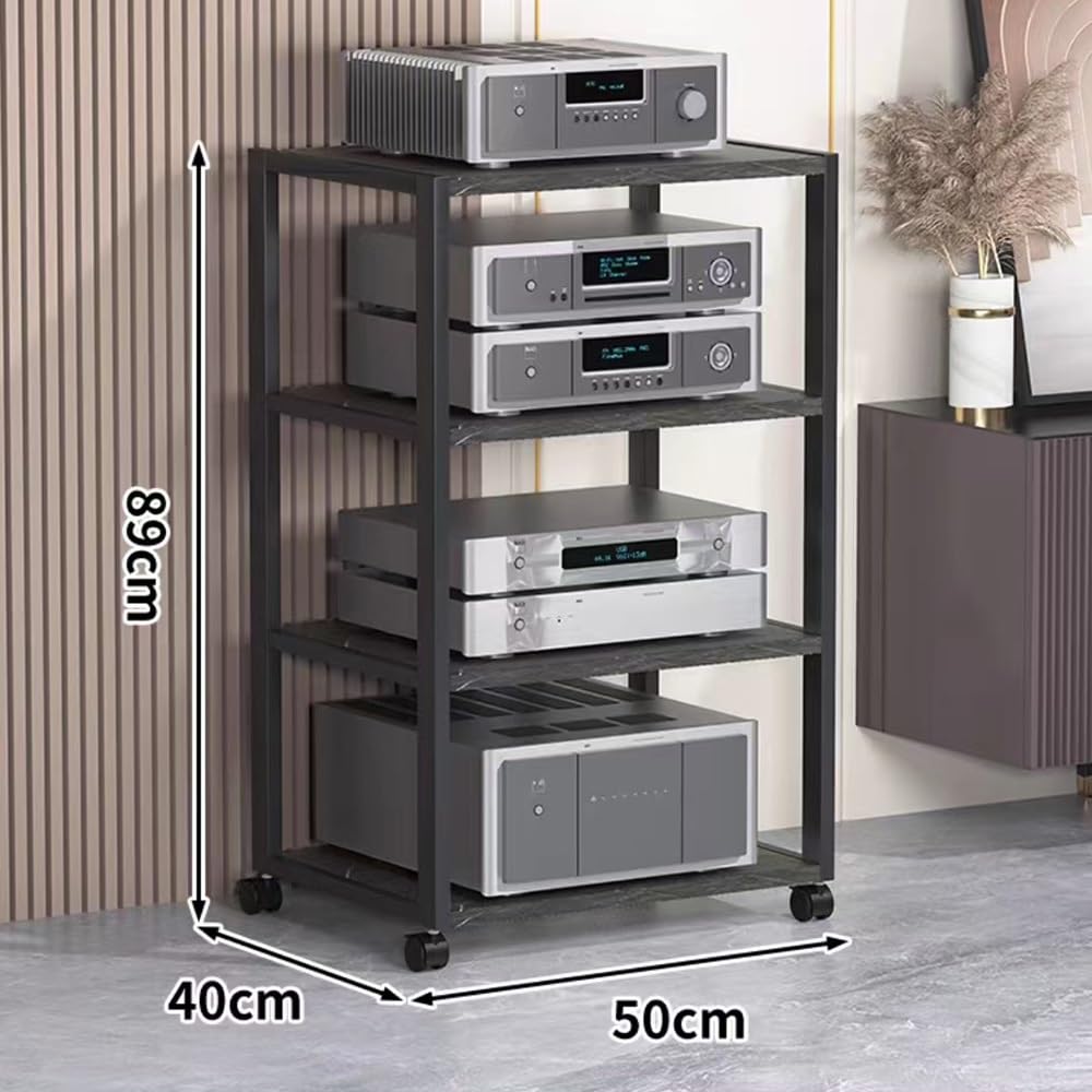 Gabinete De Almacenamiento De Medios AV Mueble Equipo HiFi con Ruedas 3/4/5 Niveles Torre Soporte De Audio, Estante De Consola De Juegos(4-Tier)