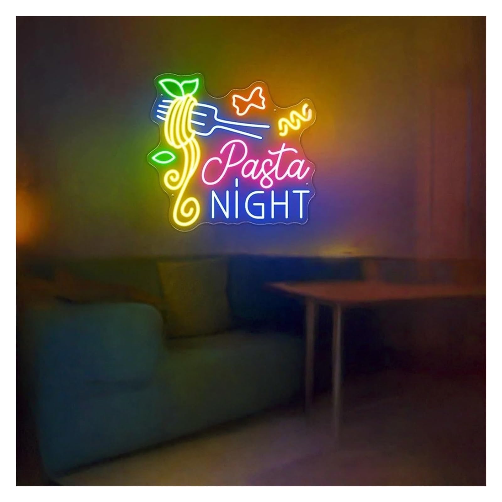 SHOUXI Sign Lamp Pasta Night Neon Signs USB Powered Spaghetti Noodles Neon Lights Suitable for Restaurants Decor Commercial Signs(A,70X67CM)