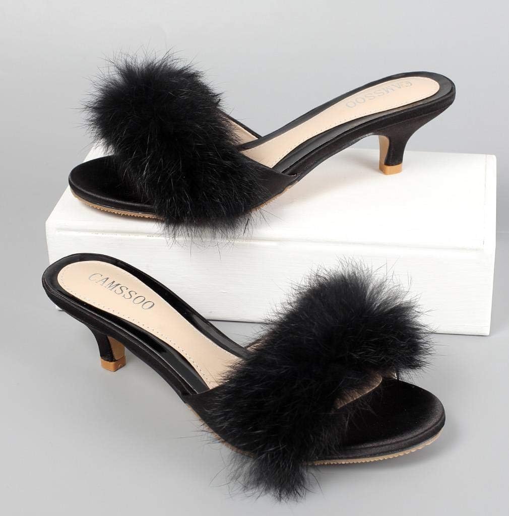 CAMSSOO Women's Satin Kitten Heels Mules Sandals Slip On Bowknot Open Toe Backless Dress Sexy Low Heeled Slipper Slides - Image 4