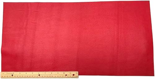 Pieza de Cuero para Tapicería Piel de Vaca Rojo Brillante, 12" x 24", Peso Ligero, 2 Pies Cuadrados