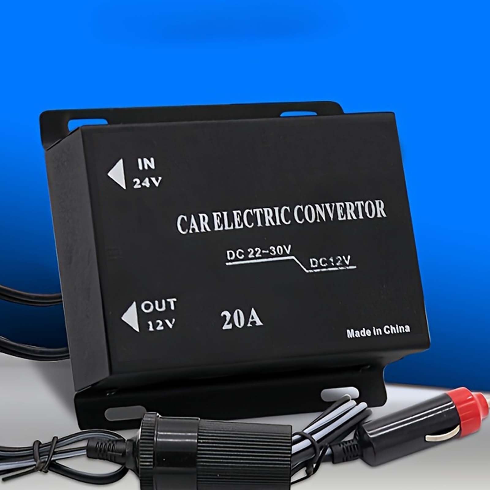 20A, Convertisseur de Tension 24V vers 12V, Convertisseur de Puissance, Transformateur 24 V vers 12 V, Adaptateur 24V vers 12V, Convertisseur d'alimentation pour Voiture, avec Prise Allume-Cigare