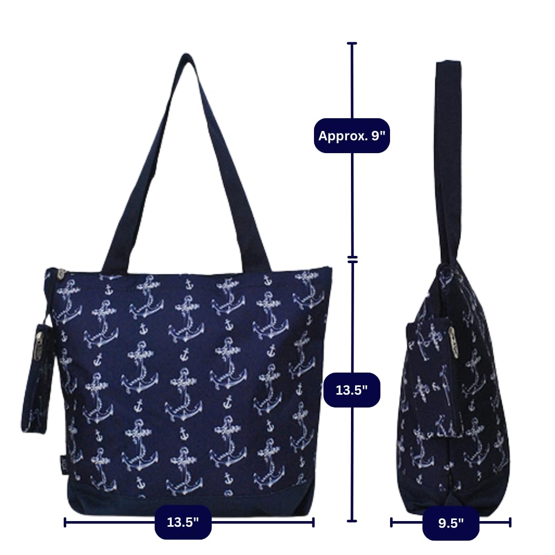 NGIL Medium Top Zipper Closure Canvas Tote Bag with Attached Matching Coin Purse For Moms and Nurses (Vintage Anchor-Navy)