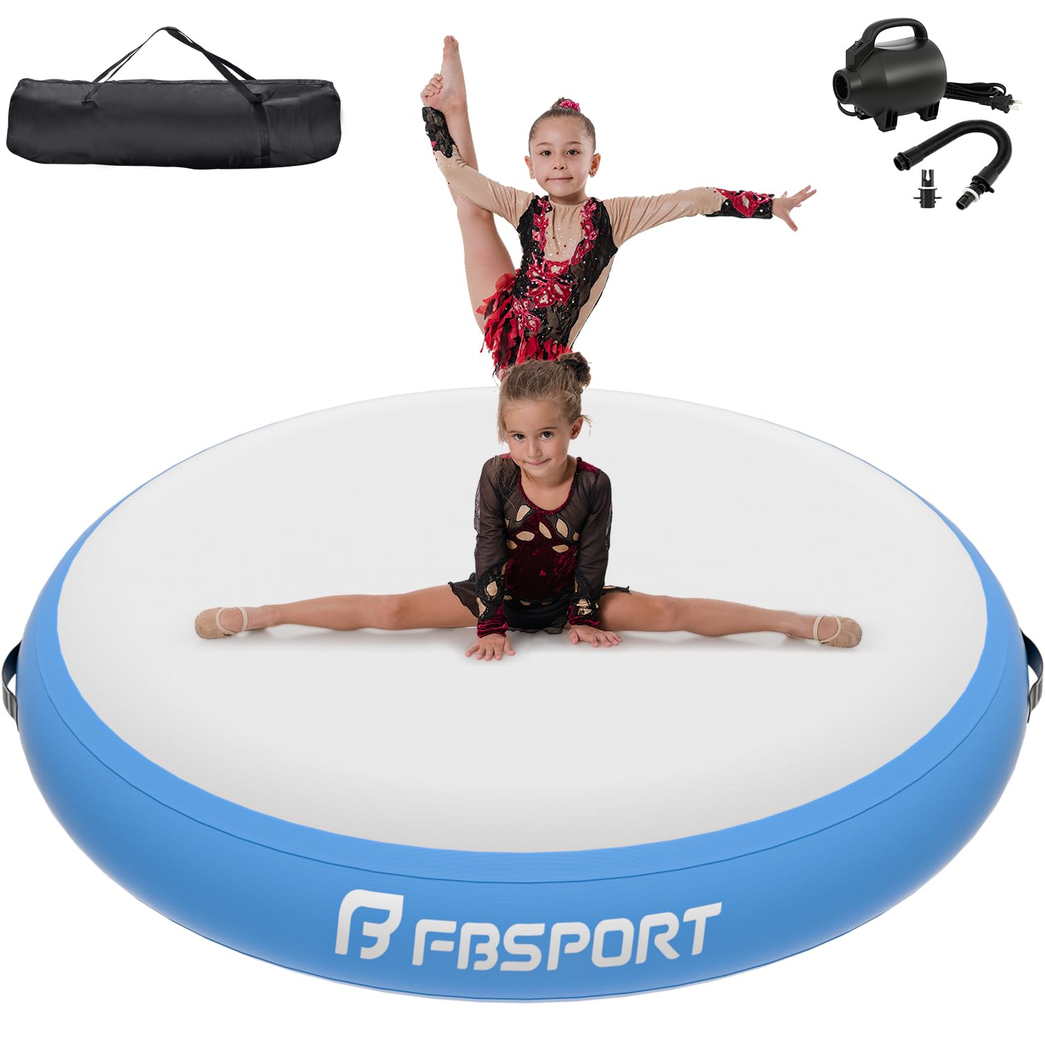 FBSPORT Airspot, 10CM Höhe Airtrack Matte, Durchmesser 70CM Aufblasbare Tumbling Matte, Trainingsmatte mit Pumpe, Aufblasbare Gymnastikmatte, Turnmatte