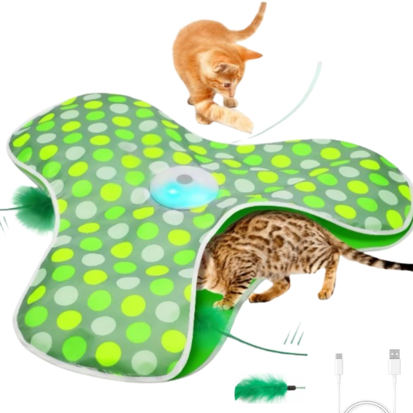 Kory Juguete Interactivo Gato con Manta de Escondite - Juguetes para Gatos Recargable USB con 3 Modos de Velocidad - Juguete Gato Interactivo y Sensor Táctil - Cat Toys con Plumas Móviles Ocultas