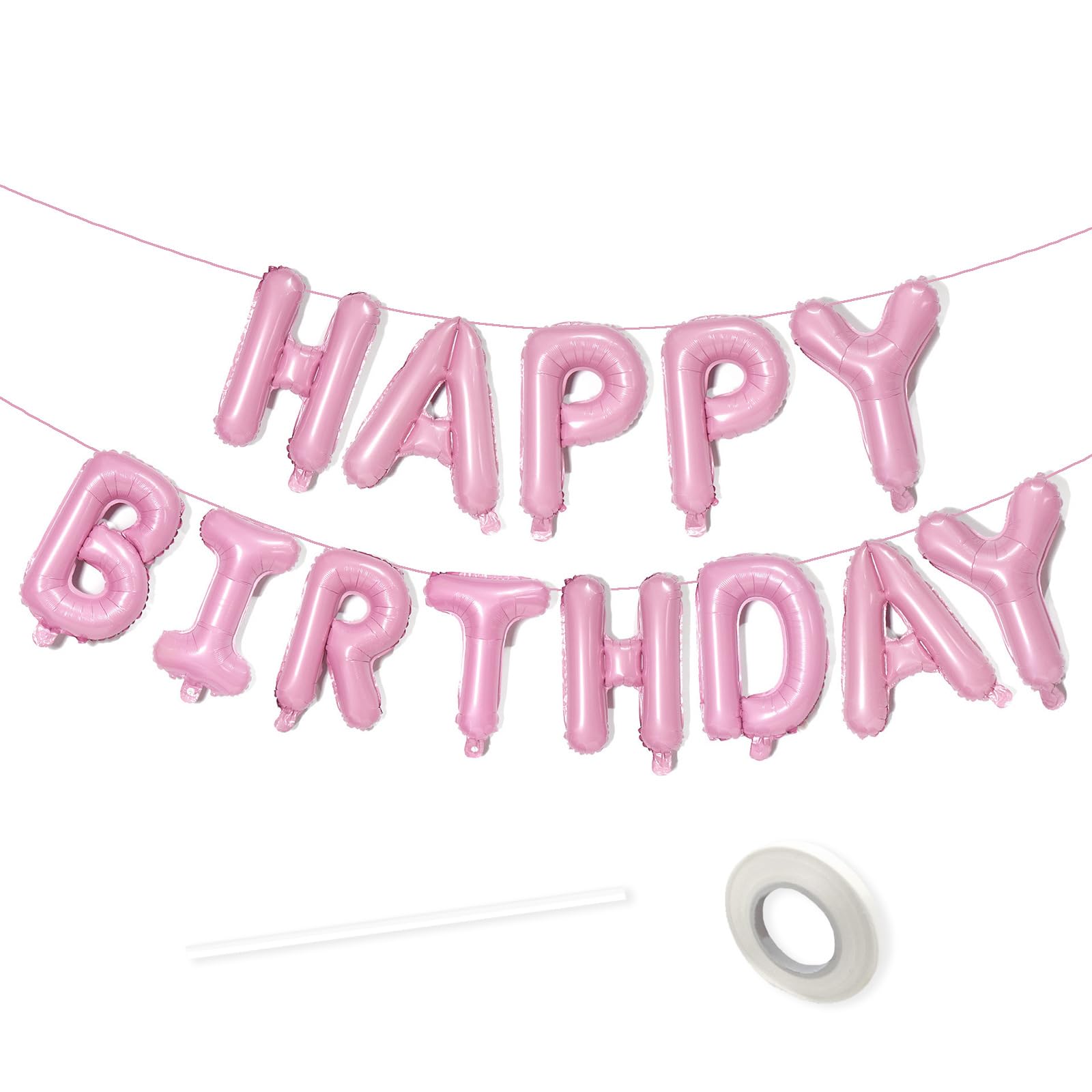 VHUWE 16 Inch Happy Birthday Balloon, Pink Happy Birthday Balloons Banner Aluminum Foil Letters Balloons for Birthday Party Decorations Supplies |