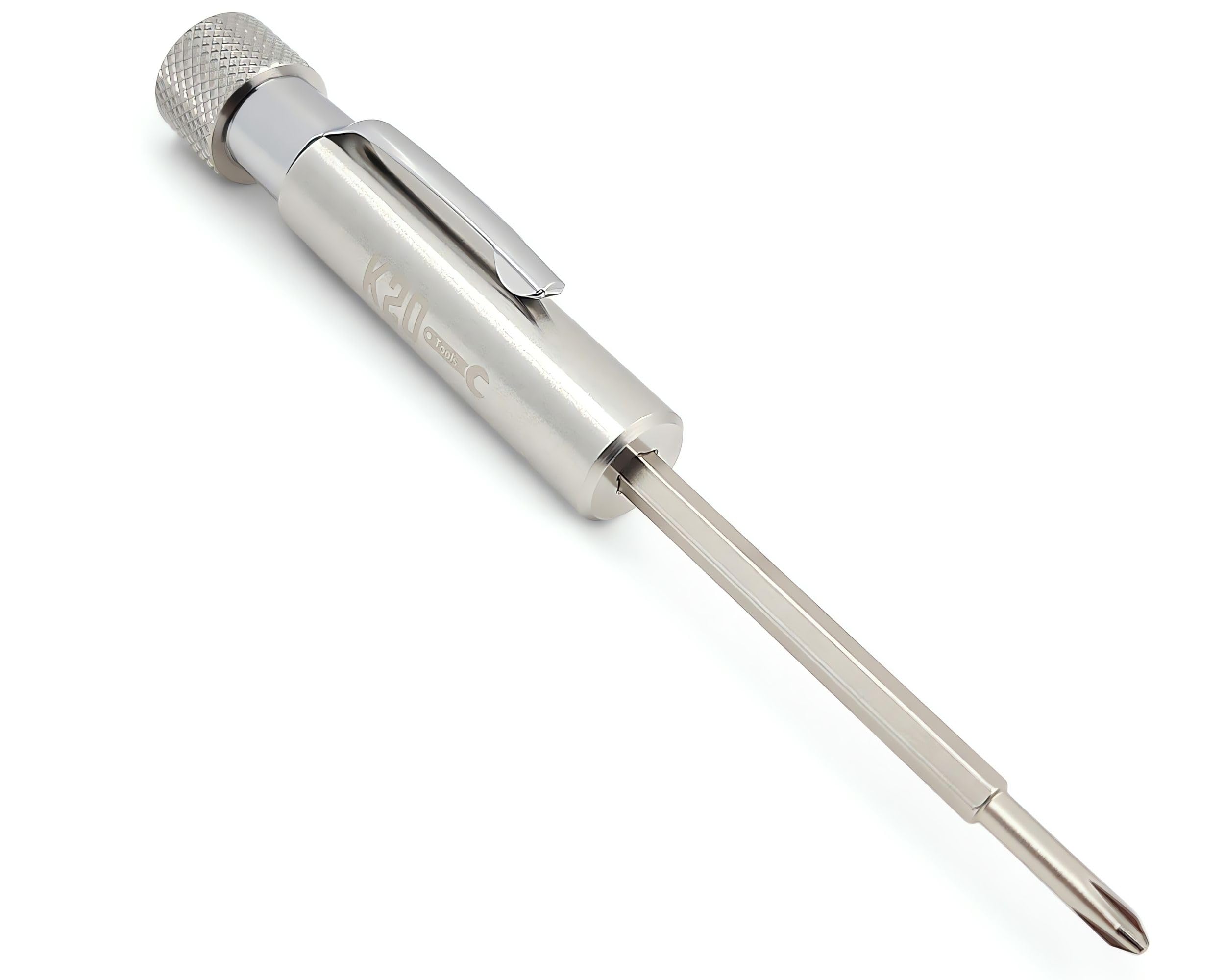 K20 Tools Pocket Screwdriver with Clip and Magnet - Phillips and Slotted-Flat Head - Small with Magnetic Tip Made of Stainless Steel