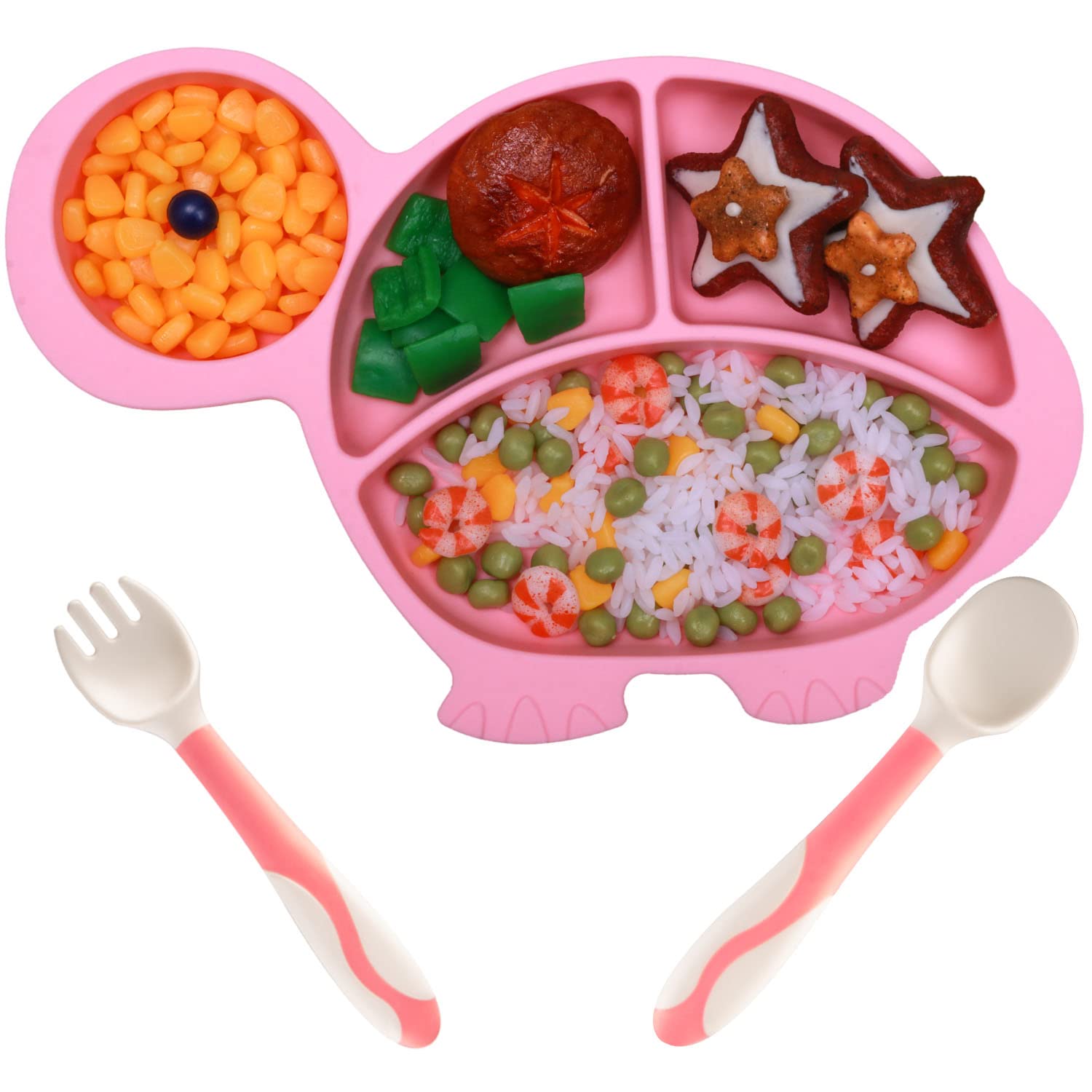 NICINGU Silicone Suction Plate spoon fork sets for Toddlers,Divided Plate Dish Placemat Bowl for Baby Kids Infant Self Feeding Training，Fits Most