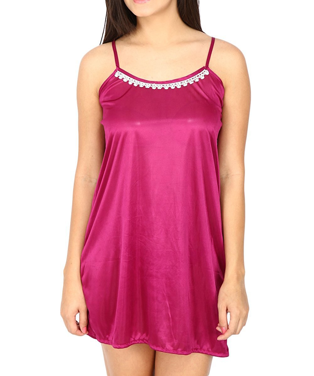 Secret WishWomen's Satin Purple Babydoll Lingerie (Purple, Free Size)