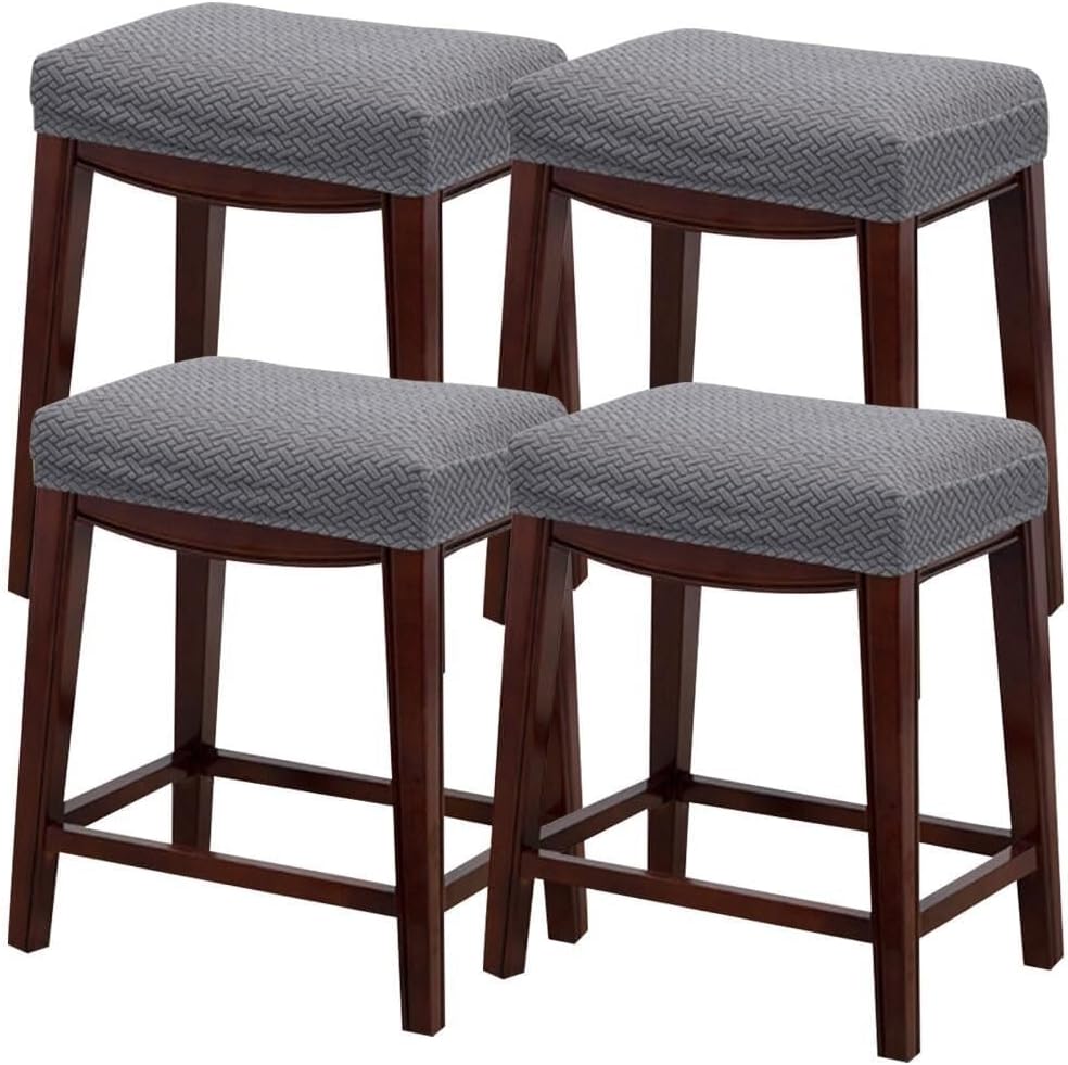 JACOJE Stool Covers Rectangle 2/4 Pack, Stretch Rectangle Bar Stool Covers Elastic Vanity Stool Cover Chair Seat Slipcover Counter Stool Covers Saddle Seat Cover for Wooden Metal Bench(Gray,Set of 4)