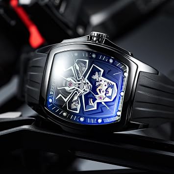 REEF TIGER Luxury Mens Black Panther Tonneau Mechanical Automatic Watch Super Lumious Self-Winding Watches Waterproof Rubber Watch RGA3061-LEO (RGA3061-LEO-BBB)