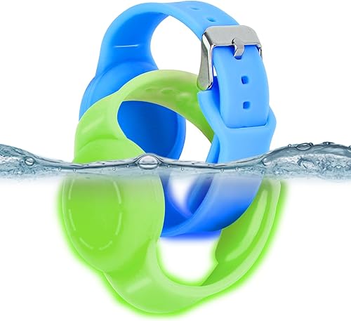SUPERNIGHT Paquete de 2 pulseras de AirTag para niños, impermeables, versión luminosa, funda completa de silicona, pulsera AirTag ajustable,