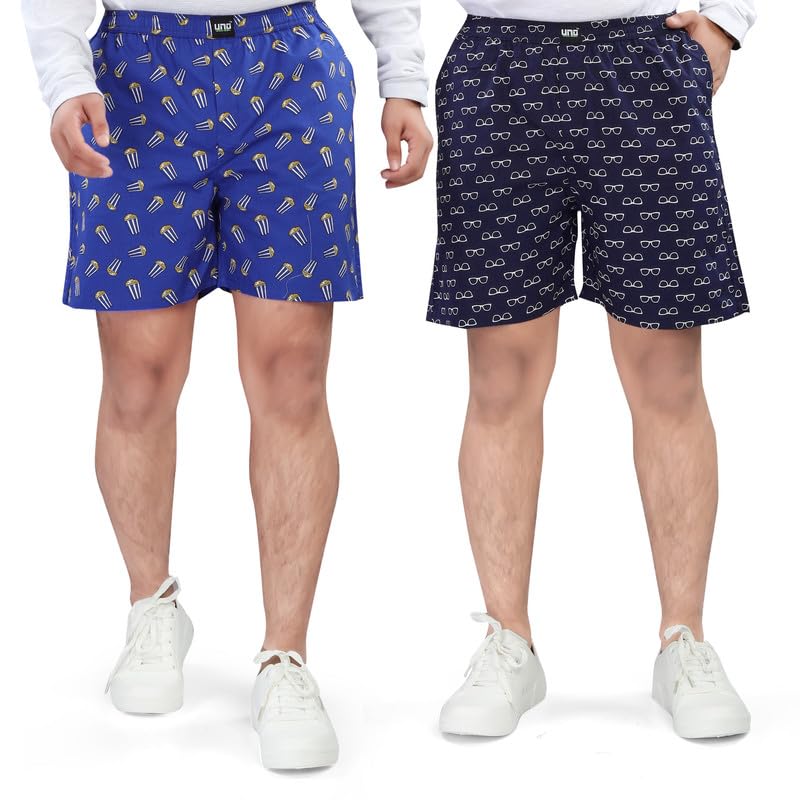 Image of UNOseven Shorts for Boys - 100% Cotton Printed with Side Pockets - Pack of 2 - Available from Size 7 Years to XL