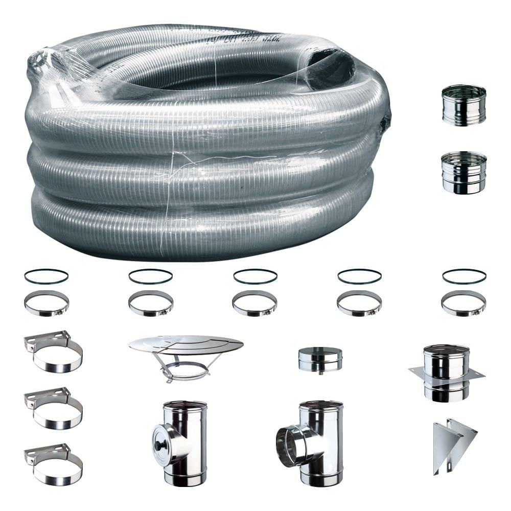 Kit Fumi Diametro 80 - Flessibile in Acciaio Inox con 9mt di tubo flessibile, Kit scarico fumi per Cappa Cucina, Stufa a Pellet e Legna, Caldaie, Camini | Brico Kit