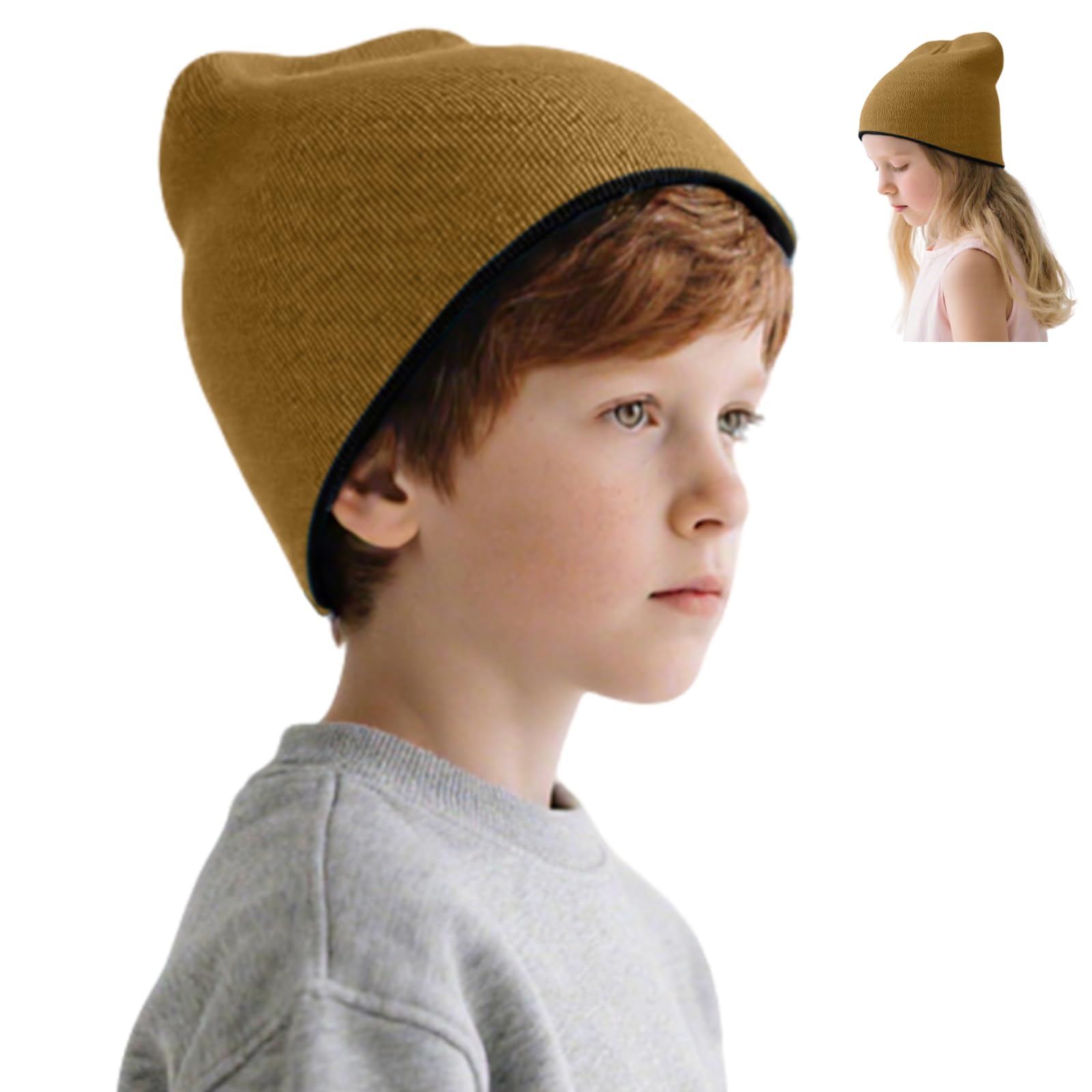 Kids Reversible Skull Beanie for Boy Girl, Kids Winter Warm Beanie