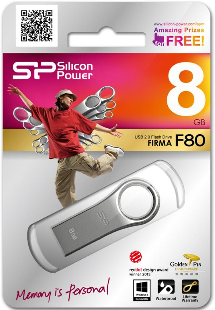 Silicon Power 8GB Firma ZN F80 USB 2.0 Flash Drive, Gray Aluminium (SP008GBUF2F80V1S)