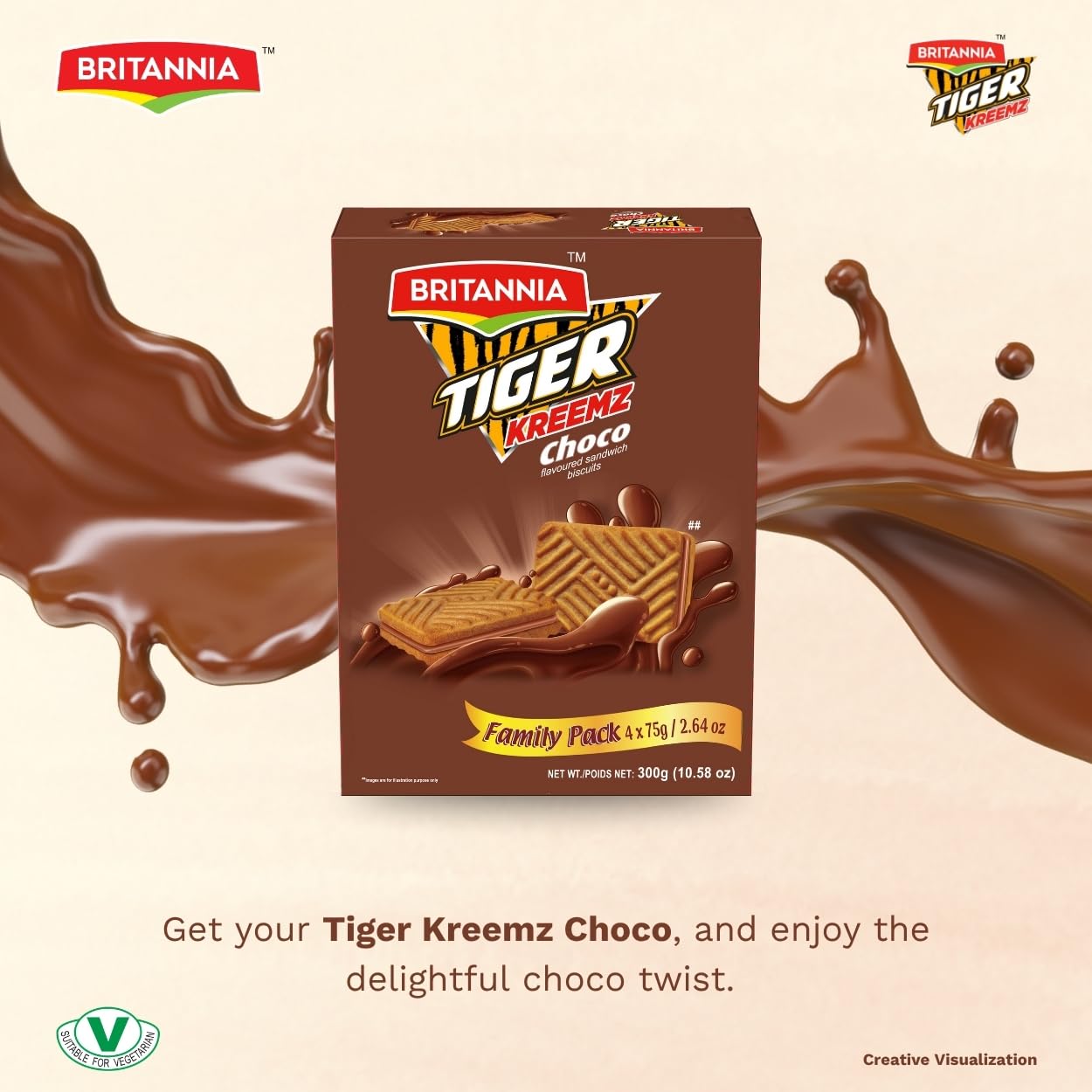 Britannia Tiger Kreemz Choco Cream Biscuits Family Pack 10 58 oz 300 gm 75 4 Perfect Snack For — view 5