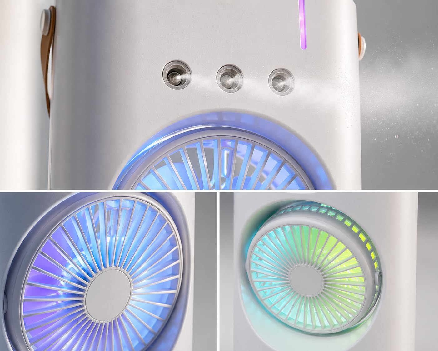 Przenośny chłodnica z podwójnym wentylatorem, mgiełką wodną i oświetleniem RGB, mini klimatyzator USB na stół, cichy wentylator ze zbiornikiem wody, do biura, sypialni i domu