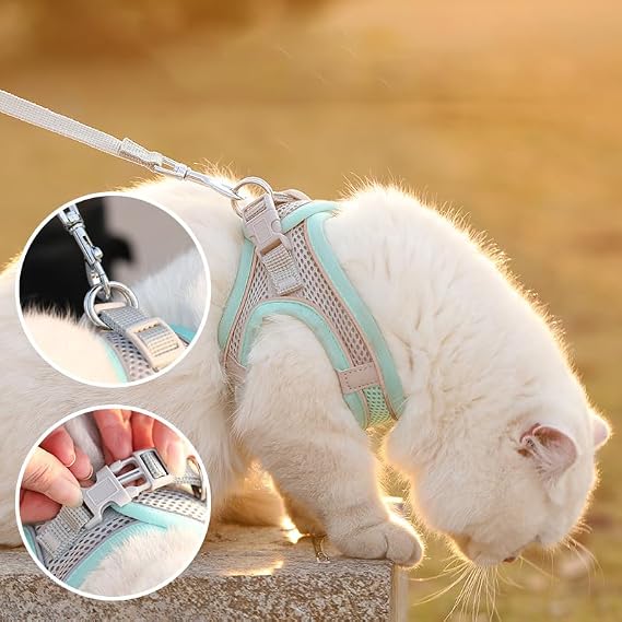 Cat Harness and Leash Set Soft Adjustable Escape Proof Cat Leash Breathable Comfortable Vest Easy to Wear Kitten/Small Dogs Harness for Outdoor Walking