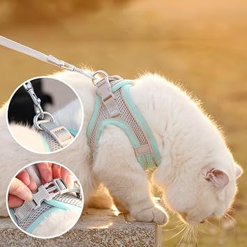 Cat Harness and Leash Set Soft Adjustable Escape Proof Cat Leash Breathable Comfortable Vest Easy to Wear Kitten/Small Dogs Harness for Outdoor Walking