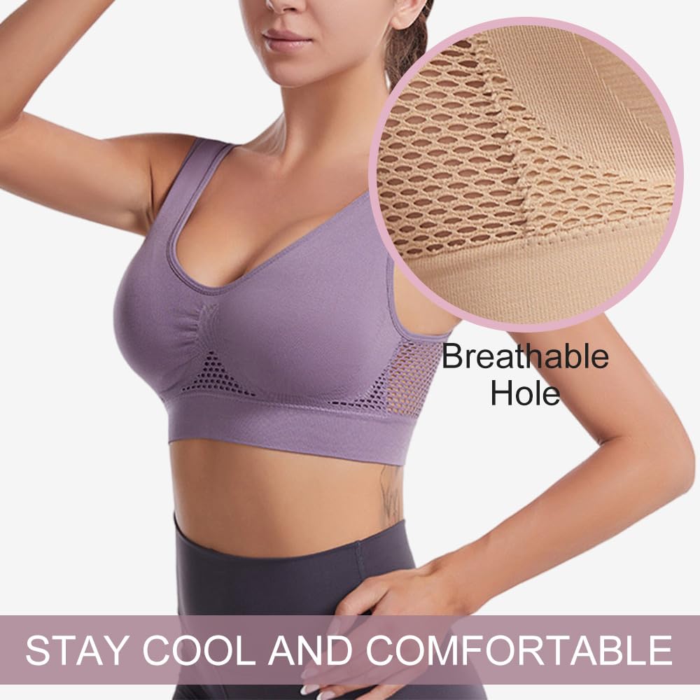 Reggiseno sportivo traspirante con rete senza fili, per donne, morbido e anti-cedimento