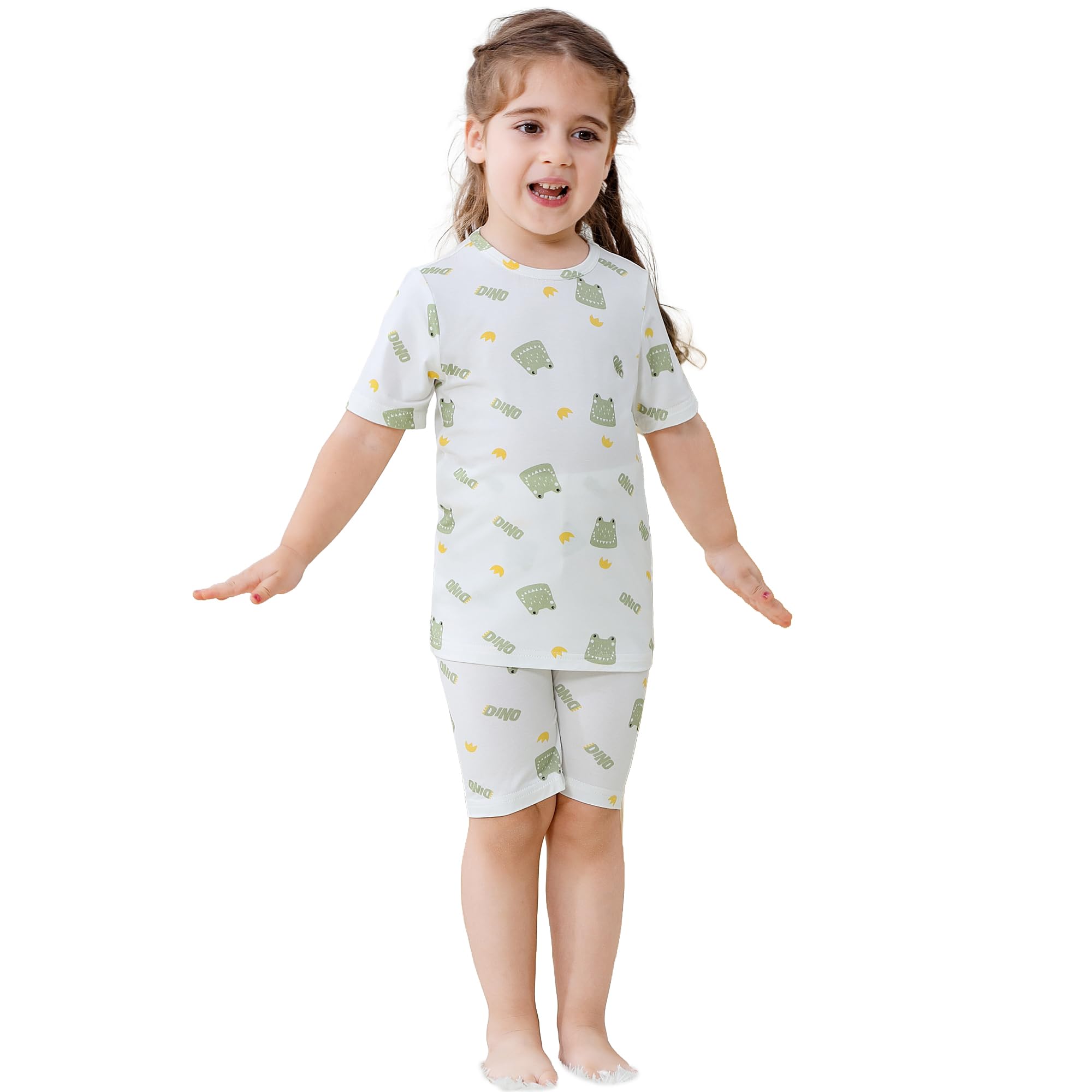 HAHASHOW Pigiama Bambina Estivo bambù Completi Estivi Bambino Traspirante Maglietta Bambino e Pantaloncini Bambina 2-8 Anni