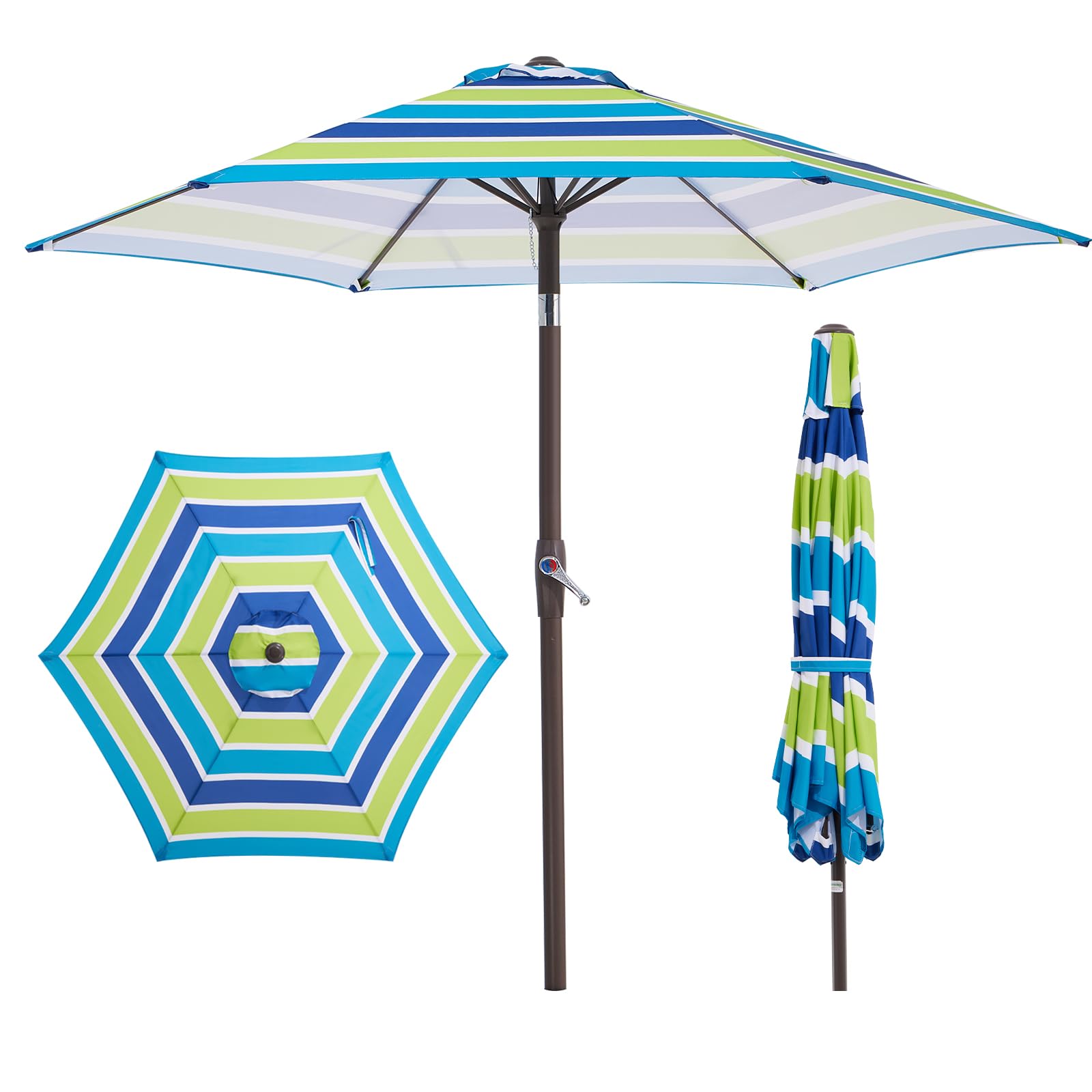 JEAREY 7.5FT Patio Umbrellas Outdoor Pool Umbrella Table Market Umbrella with 6 Ribs, Tilt Button for Deck Backyard Garden,Elegant Blue-Green