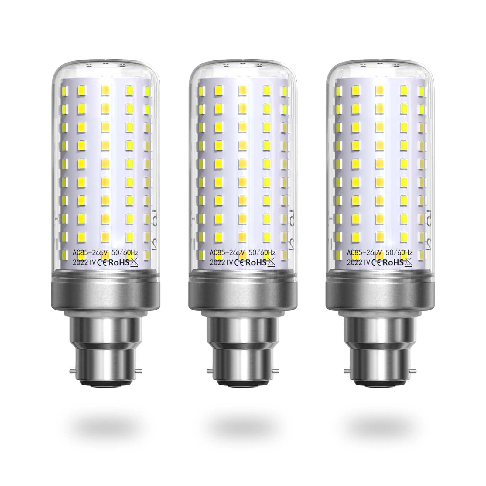 Luxvista B22 Bayonet LED Bulb, 25W Corn Light, 6000K Daylight White, 180W Incandescent Equivalent, 1800LM, Energy Saving, Non-dimmable, AC85-265V, 3 Pack