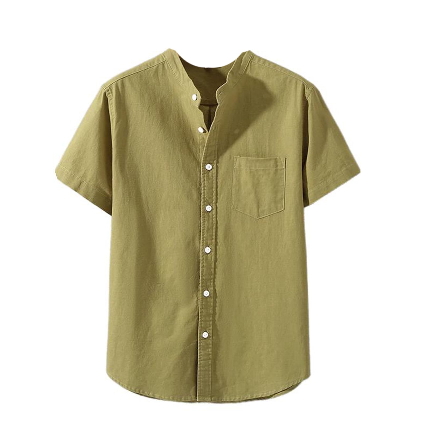 GUOYUXIAO Männer-Sommer-Chino-Stil-Linon-Kurzarmhemd mit Stehkragen.